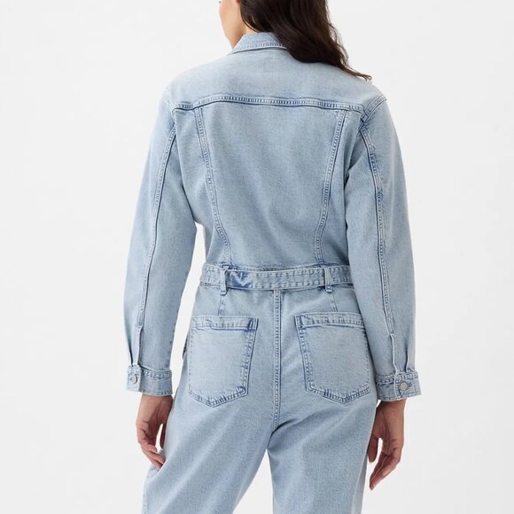 NWT GAP Stonewashed Denim Jumpsuit Belted Long Sleeve Light Jean Women's Size‎ 8 - Picture 8 of 16